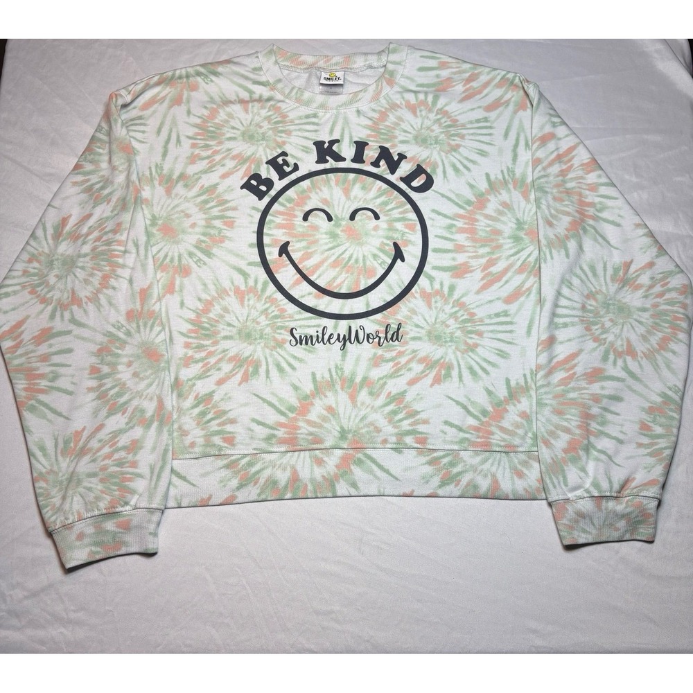 Be Kind tie dye sweatshirt women's XL Smiley World